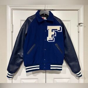 Friendswood Texas All American Varsity Letter F Jacket Blue White Sz M Lacrosse